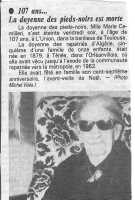 1987
Marie CAMILLERI 107 ans
doyenne des Pieds Noirs
son d�c�s dans la presse
----
 Sa VIE en Photos