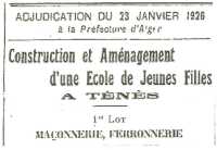 1926 - TENES
Construction de l'Ecole de Filles